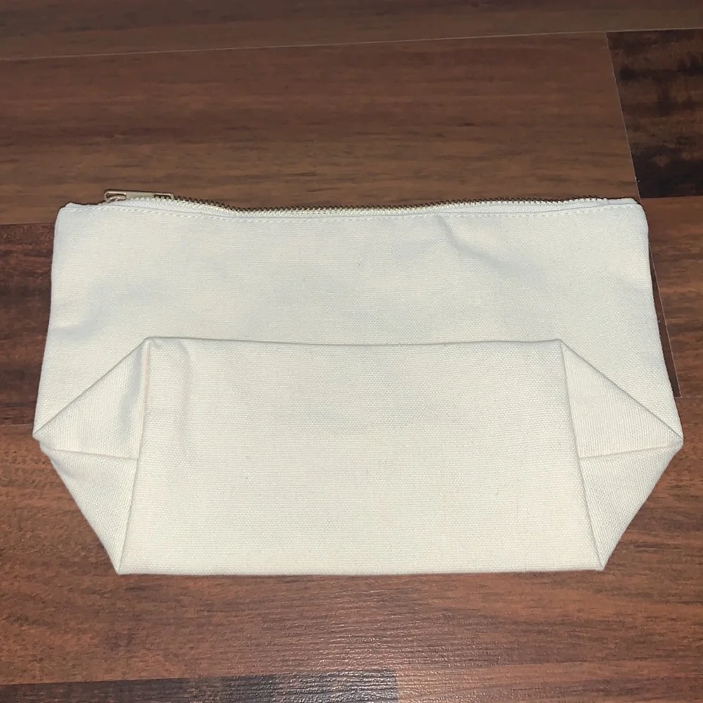 Bridesmaid Cream Makeup Bag Gold Script Wedding Party Gift Large 10.5x6.5